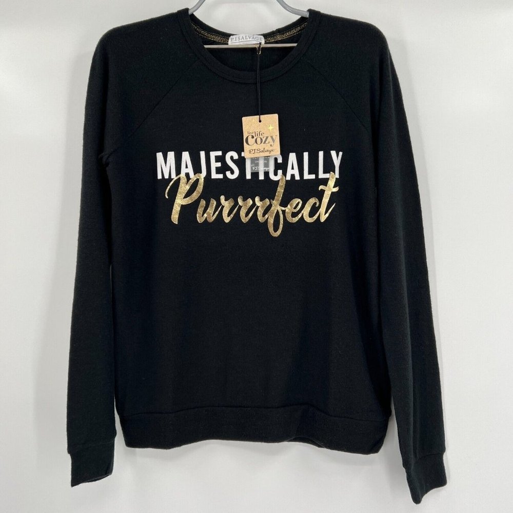 PJ Salvage Loungewear Flannel Long Sleeve Top sz XS Black "Majestically Perfect"